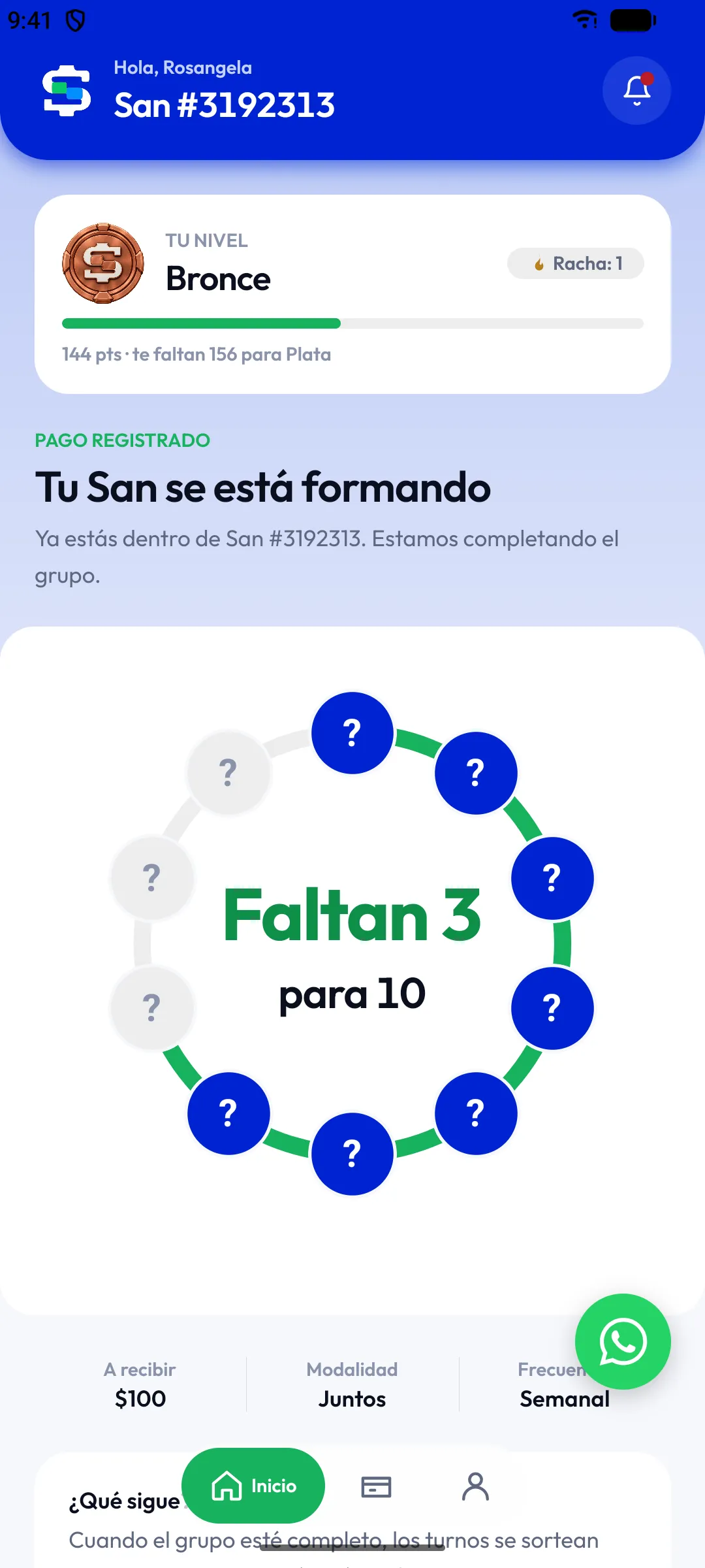 Captura de TuTurno: un San que se está formando y sus participantes.